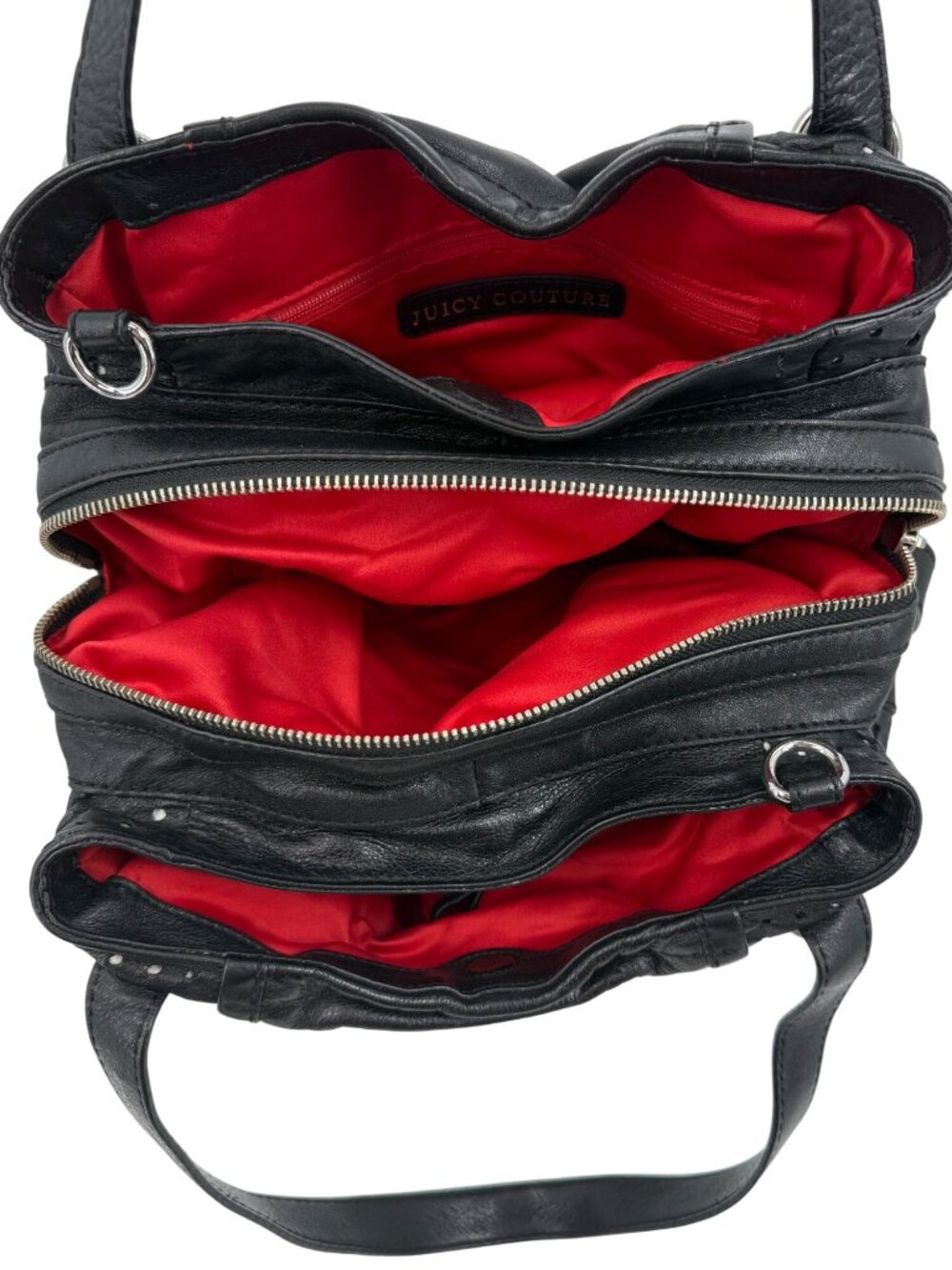 RARE VTG Juicy Couture Perforated Leather Triple-Compartment Crossbody Hobo Bag - Picture 3 of 16